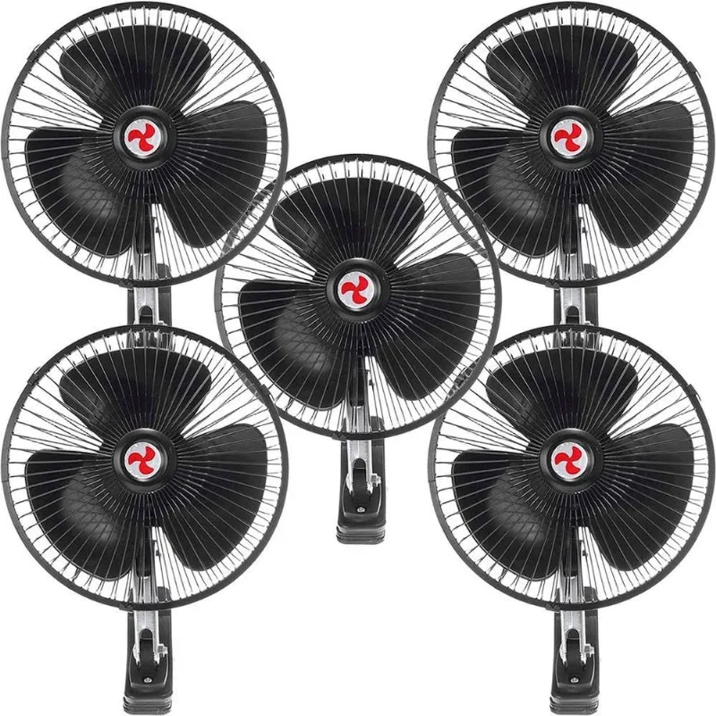 Kit 5 Mini Ventilador Veicular para Interior Modelo 12V 8 Polegadas 20CM para Carro Caminhão Ônibus