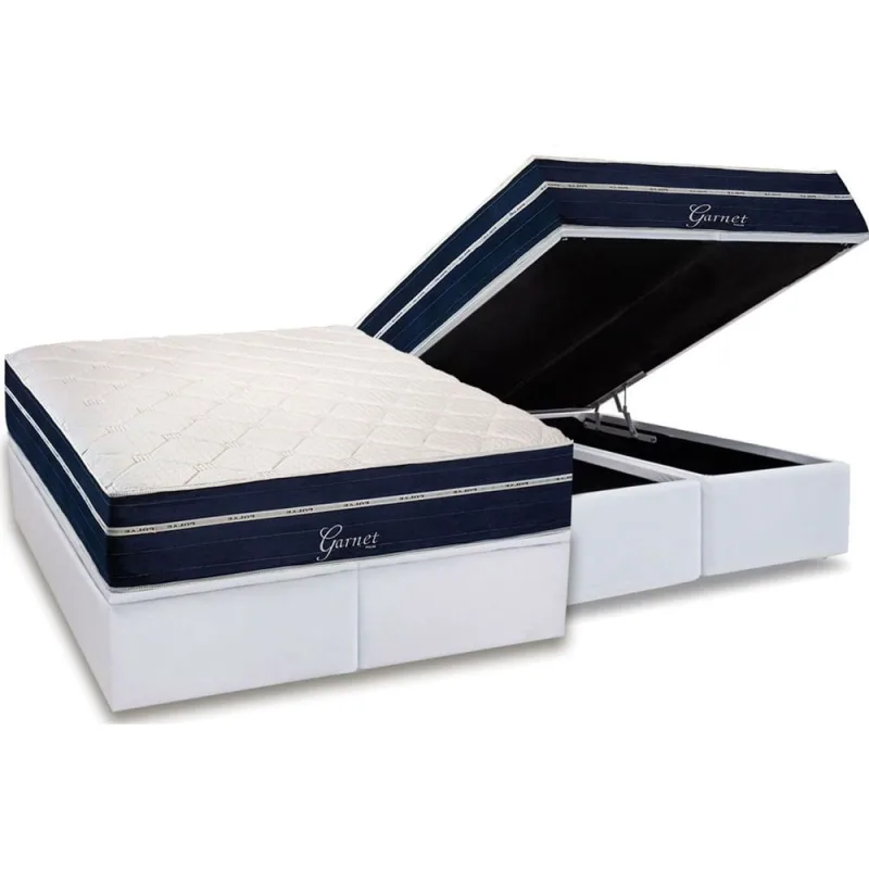 Cama Box Baú King: Colchão Molas MasterPocket Ensacadas Polar Garnet + Base crc Courano White (193x203) - Não Disponível - Móveis