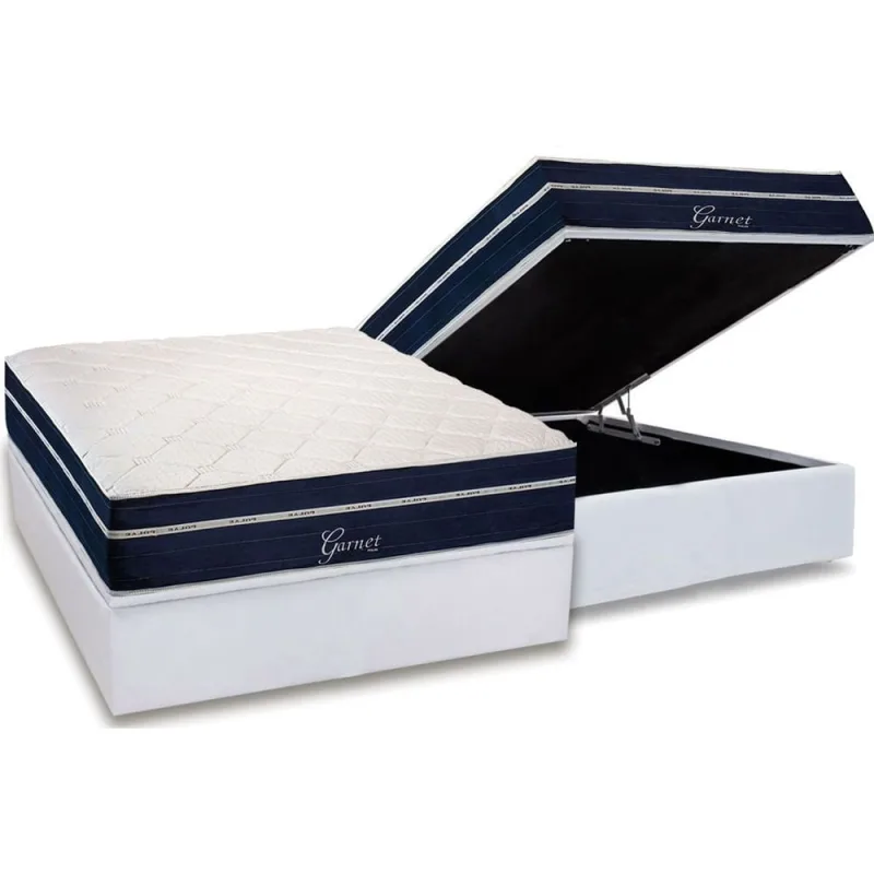 Cama Box Baú Casal: Colchão Molas MasterPocket Ensacadas Polar Garnet + Base crc Courano White (138x188) - Não Disponível - Móveis