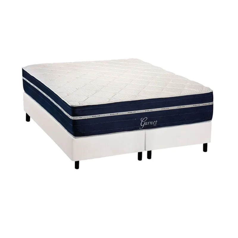Cama Box Queen: Colchão Molas Ensacadas Polar Garnet + Base crc Courano White (158x198) - Não Disponível - Móveis
