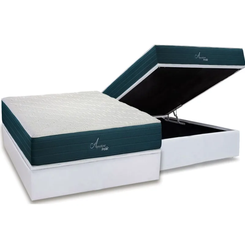 Cama Box Baú Casal: Colchão Molas Bonnel Polar Ensacadas Aquariuns + Base crc Courano White (138x188) - Não Disponível - Móveis