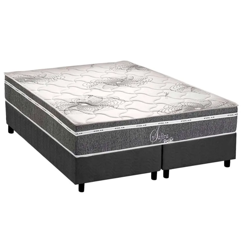Cama Box Queen: Colchão Molas Ensacadas Polar Safira + Base crc Suede Gray (158x198) - Não Disponível - Móveis