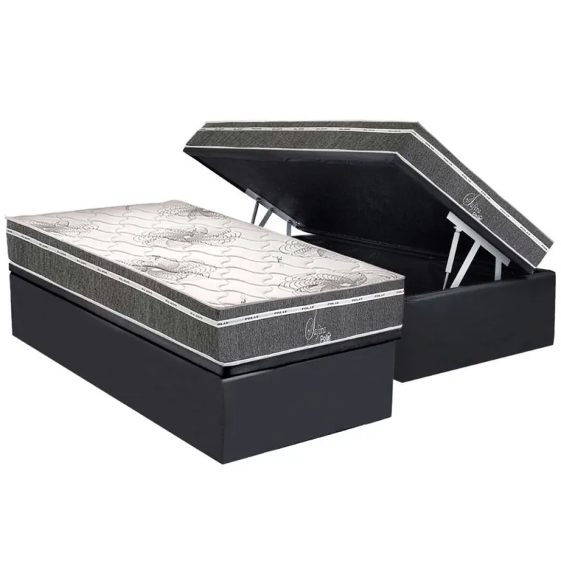 Cama Box Baú Solteiro: Colchão Molas Bonnel Polar Ensacadas Safira + Base crc Suede Gray (88x188) - Não Disponível
