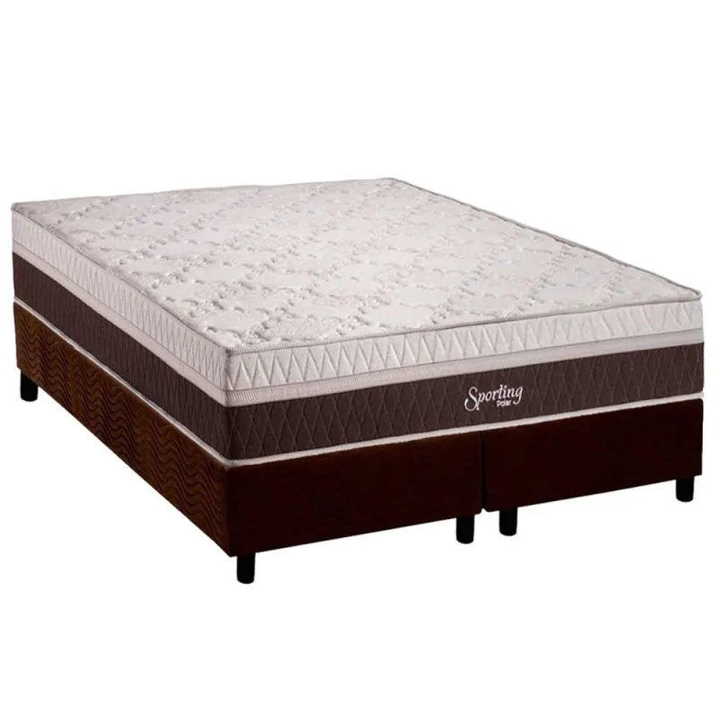 Cama Box Queen: Colchão Molas Ensacadas Polar Sporting + Base crc Suede Brown (158x198) - Não Disponível - Móveis