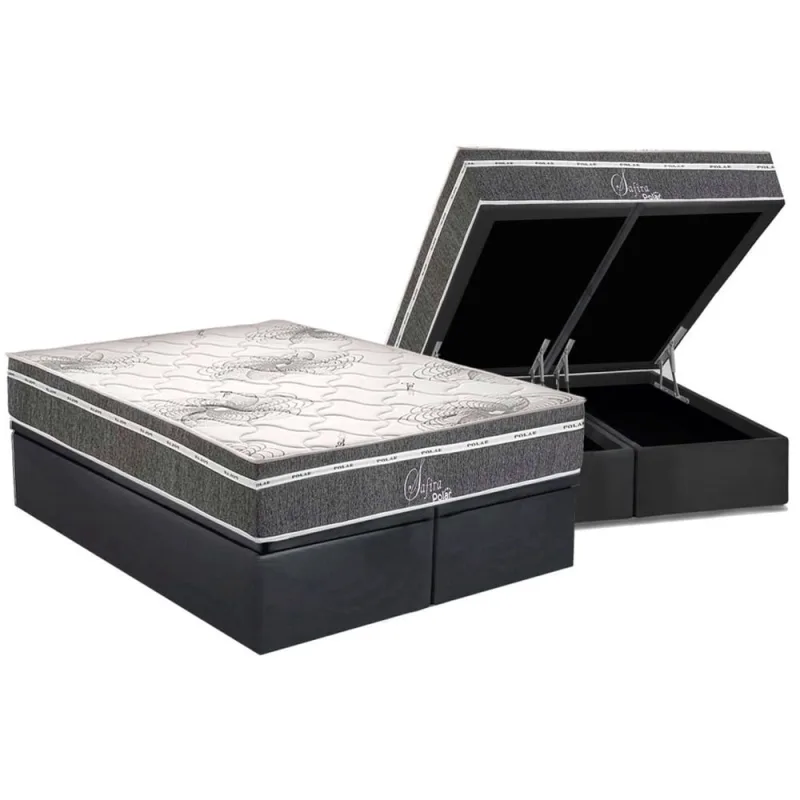 Cama Box Baú Queen: Colchão Molas Bonnel Polar Superlastic Safira + Base crc Suede Gray (158x198) - Não Disponível