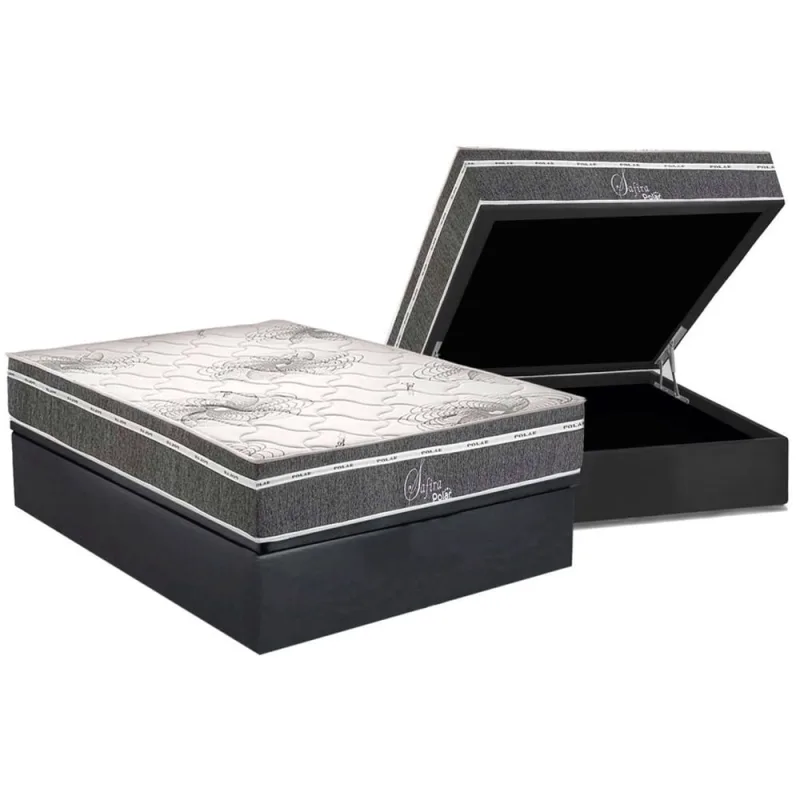 Cama Box Baú Casal: Colchão Molas Bonnel Polar Superlastic Safira + Base crc Suede Gray (138x188) - Não Disponível - Móveis