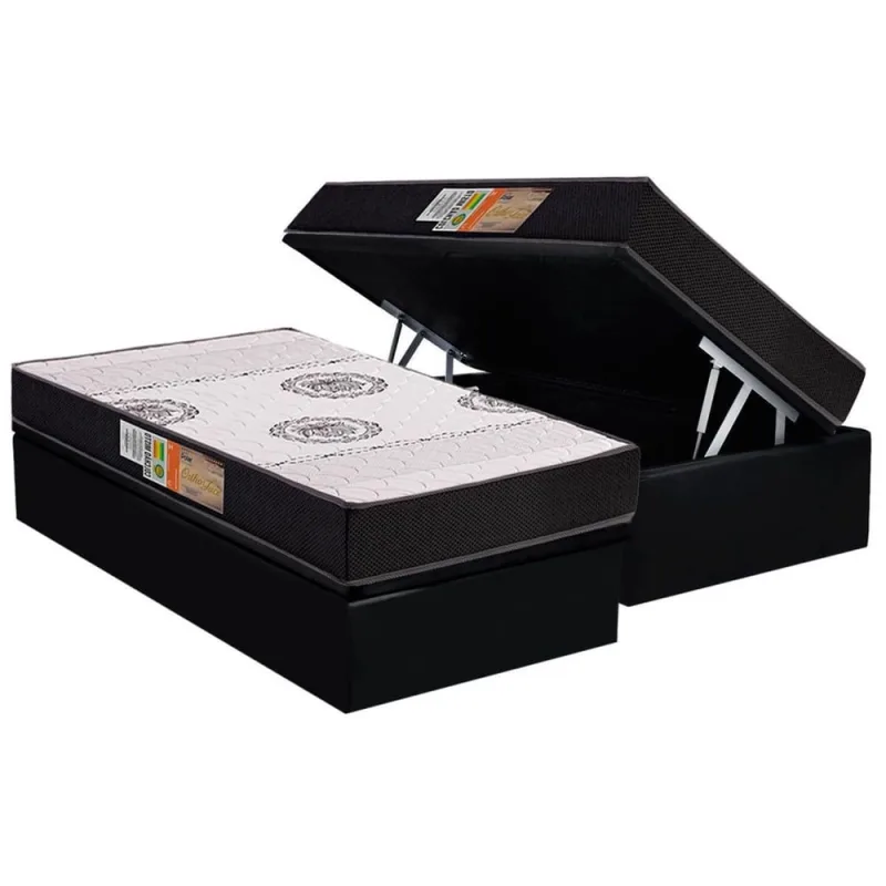 Cama Box Baú Solteiro: Colchão Ortopédico Polar D28 Orthoface Black + Base crc Suede Black (88x188) - Não Disponível - Móveis