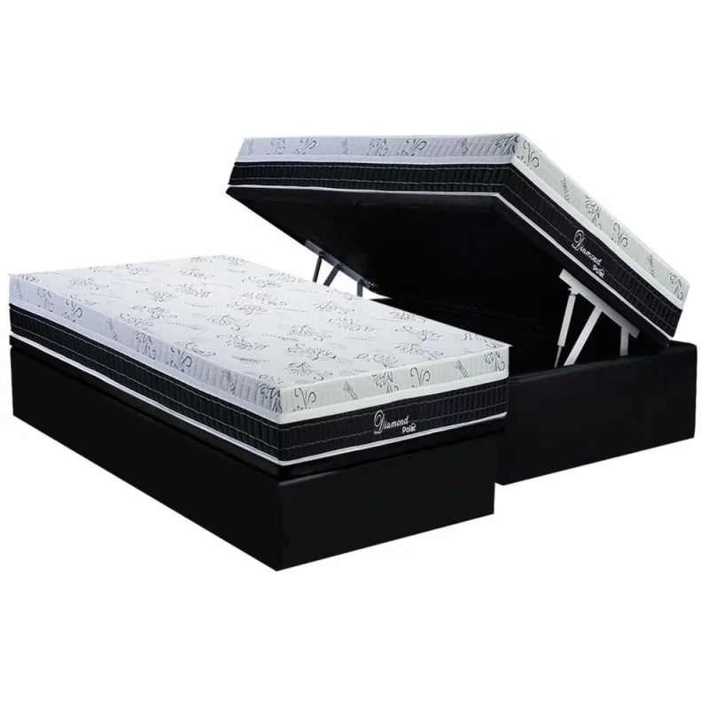 Cama Box Baú Solteiro: Colchão Molas Bonnel Polar Superlastic Diamond + Base crc Suede Black (88x188) - Não Disponível - Móveis