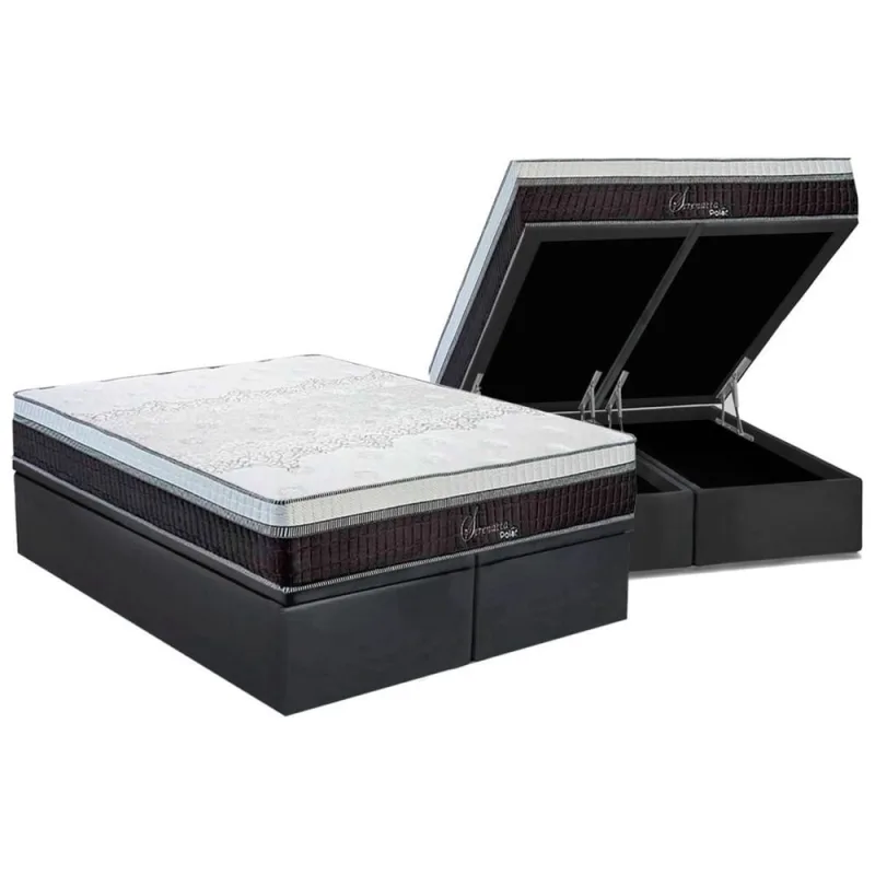 Cama Box Baú Queen: Colchão Molas Ensacadas Polar Superlastic Serenatta + Base crc Suede Gray (158x198) - Não Disponível - Móveis