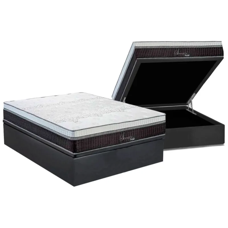 Cama Box Baú Casal: Colchão Molas Ensacadas Polar Superlastic Serenatta + Base crc Suede Gray (138x188) - Não Disponível - Móveis