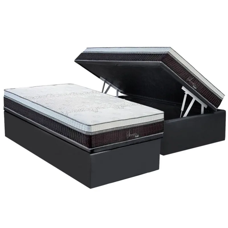 Cama Box Baú Solteiro: Colchão Molas Ensacadas Polar Superlastic Serenatta + Base crc Suede Gray (88x188) - Não Disponível - Móveis