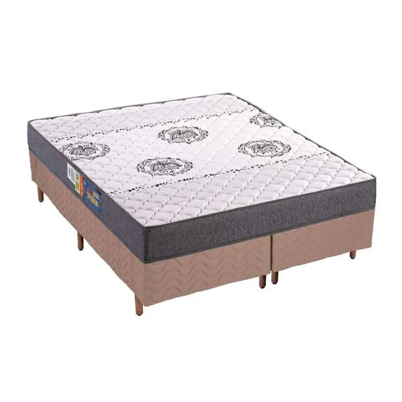 Cama Box Queen: Colchão Espuma D45 Polar Pérola Clean + Base crc Rústico Clean (158x198) - Não Disponível - Móveis