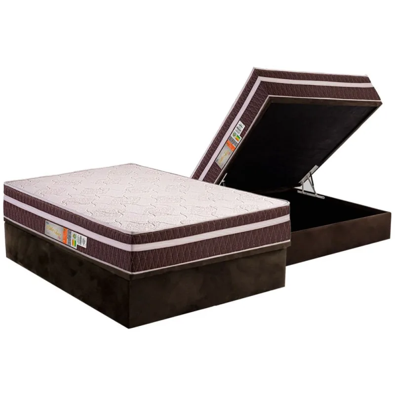 Cama Box Baú Casal: Colchão Anatômico Polar D28 Orthoface Vip + Base crc Suede Brown (138x188) - Não Disponível - Móveis