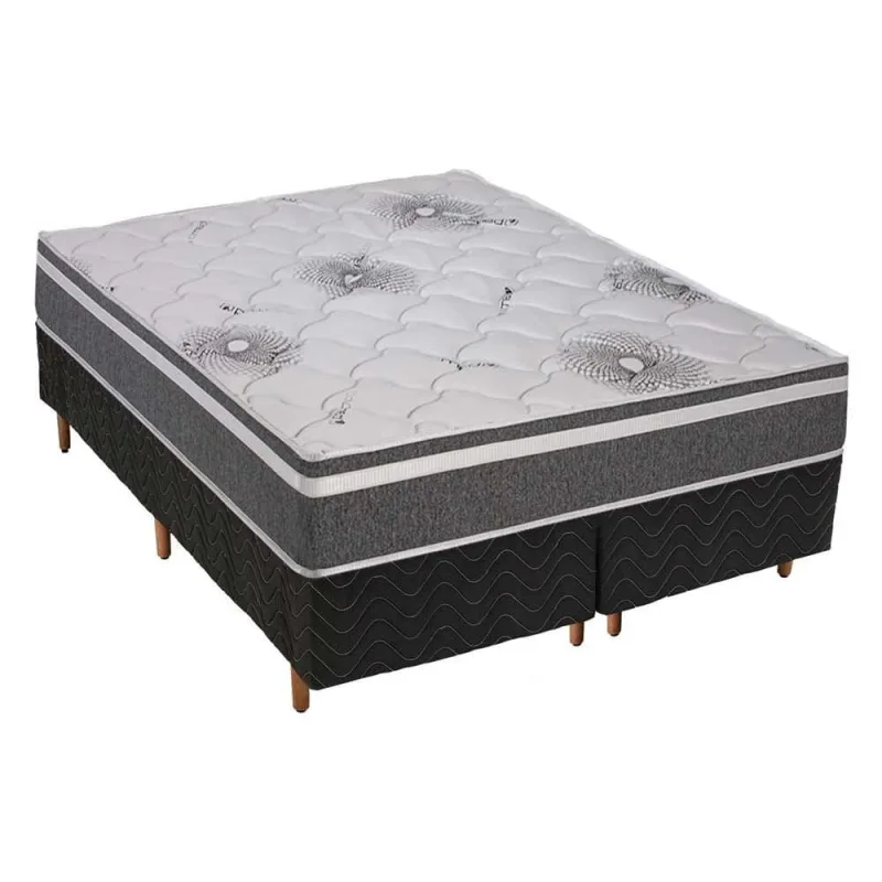 Cama Box Queen: Colchão Espuma D33 Polar Pérola Premium + Base crc Fantasy Black(158x198) - Polar - Móveis