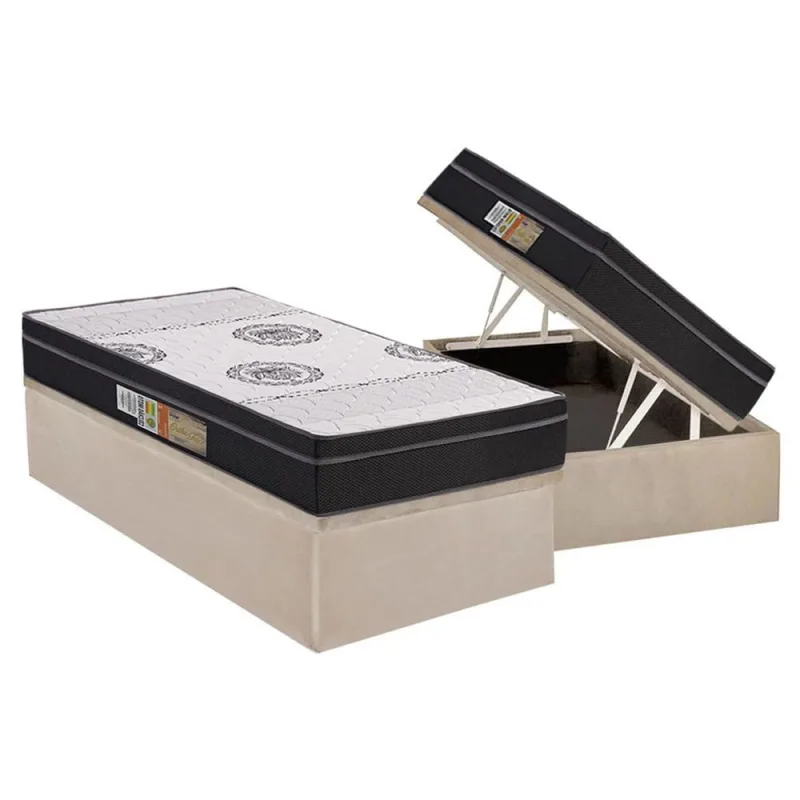 Cama Box Baú Solteiro: Colchão Anatômico Polar D28 Orthoface Class + Base crc Suede Clean (88x188) - Polar - Móveis