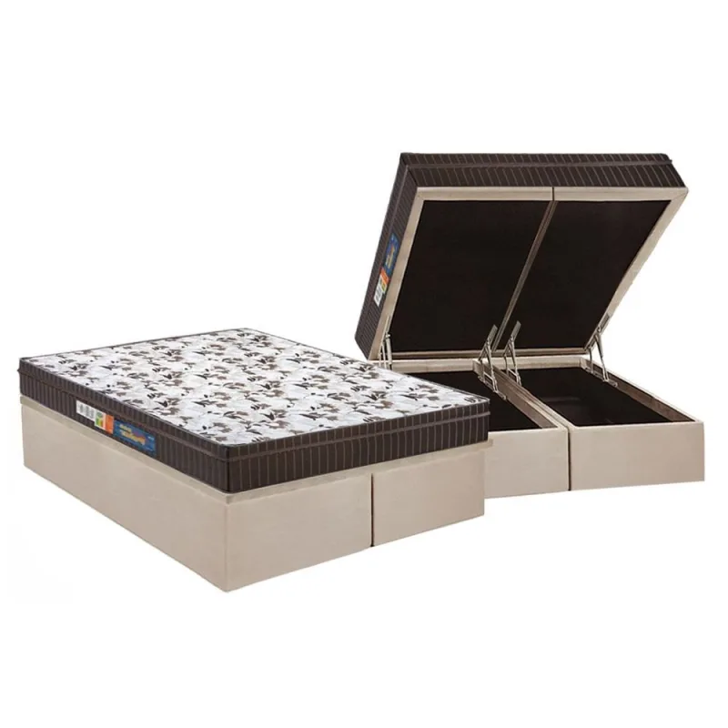 Cama Box Baú Queen: Colchão Anatômico Polar D28 / Orthoface Class + Base crc Suede Clean(158x198) - Polar - Móveis