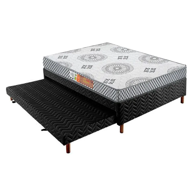 Cama Box c/Auxiliar Casal: Colchão Espuma Polar D28 Pérola Gray + Base crc Rústico Black(138x188) - Polar