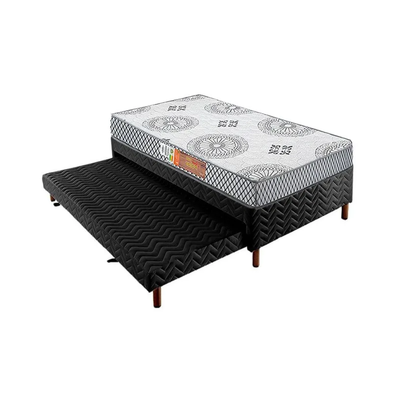 Cama Box c/Auxiliar Solteiro: Colchão Espuma Polar D23 Pérola Gray + Base crc Rústico Black(88x188) - Polar - Móveis