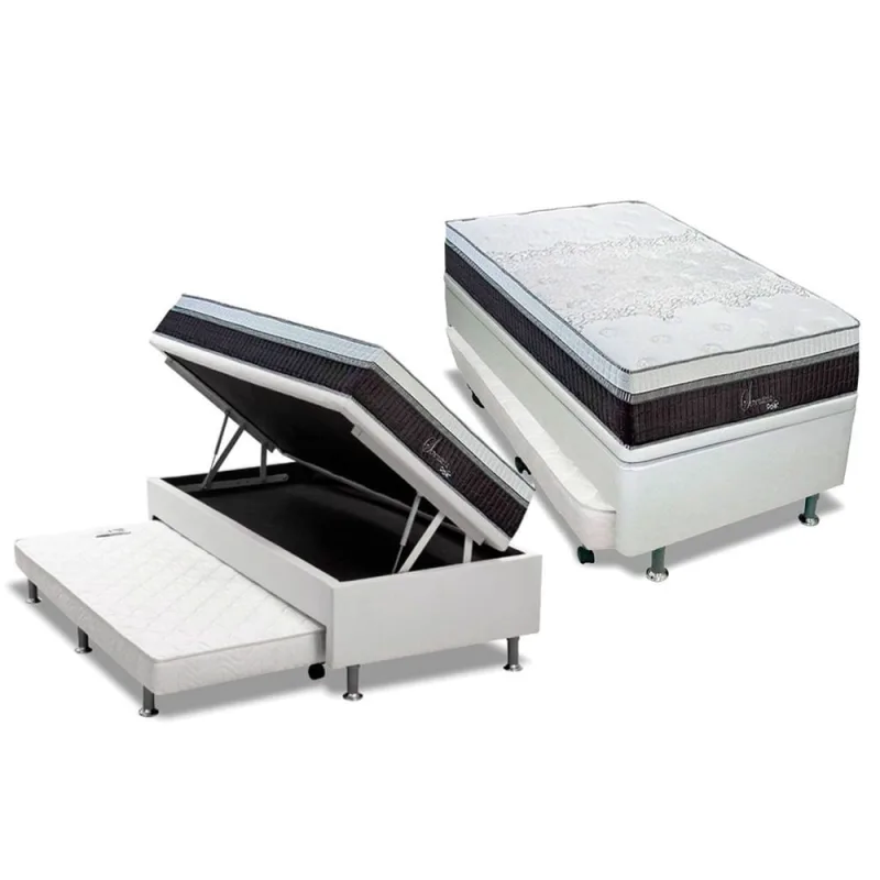 Cama Box Baú c/Auxiliar Solteiro: Colchão Molas Polar MasterPocket Polar Serenatta + Base crc Courano Branco(88x188) - Polar - Móveis