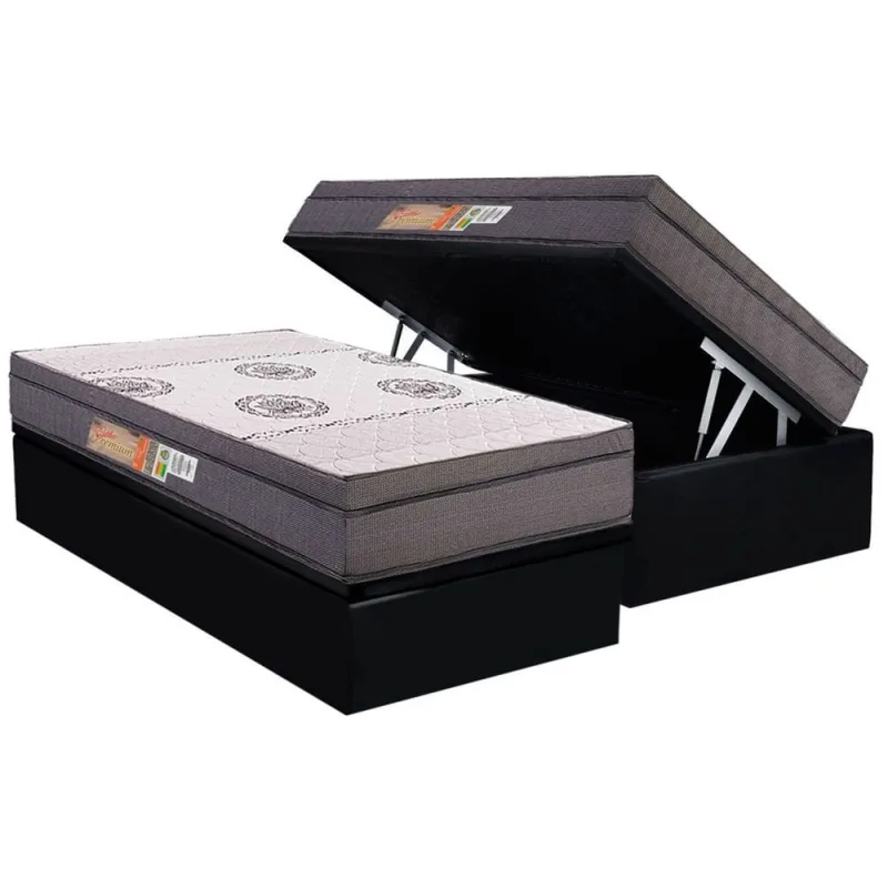 Cama Box Baú Solteiro: Colchão Anatômico Polar D28 OrthoPremium Grey + Base crc Suede Black (88x188) - Não Disponível - Móveis
