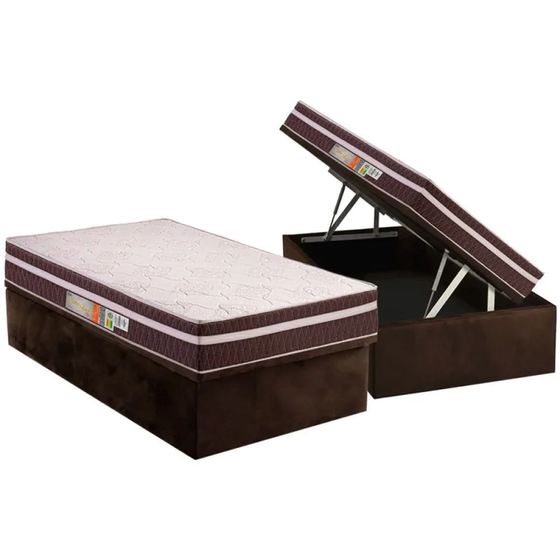 Cama Box Baú Solteiro: Colchão Anatômico Polar D28 / Orthoface Vip Brown + Base crc Suede Brown(88x188) - Polar - Móveis
