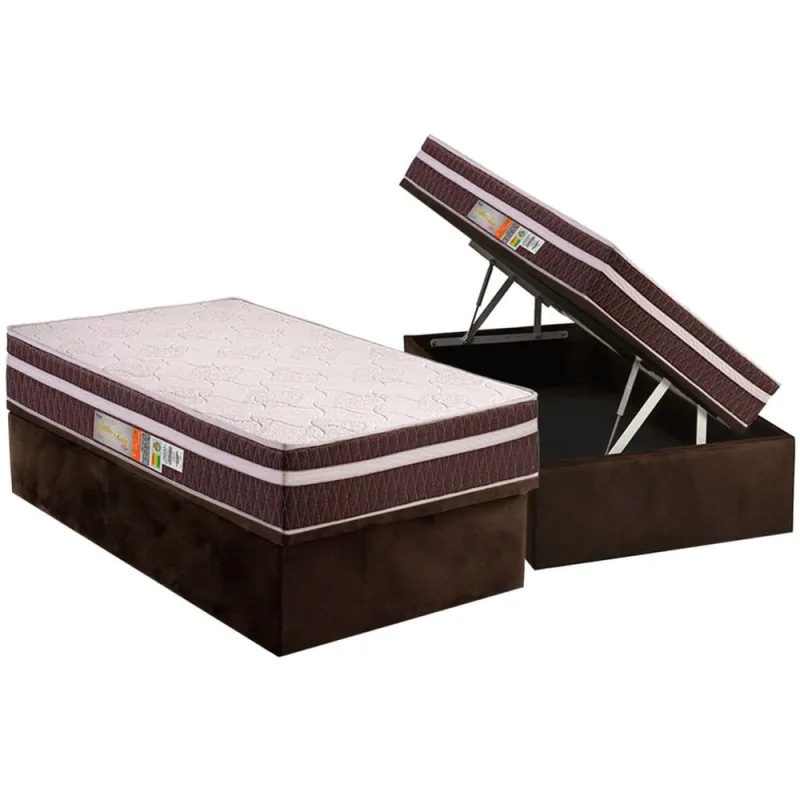 Cama Box Baú Solteiro: Colchão Anatômico Polar D28 / Orthoface Vip Brown + Base crc Suede Brown(88x188) - Polar - Móveis