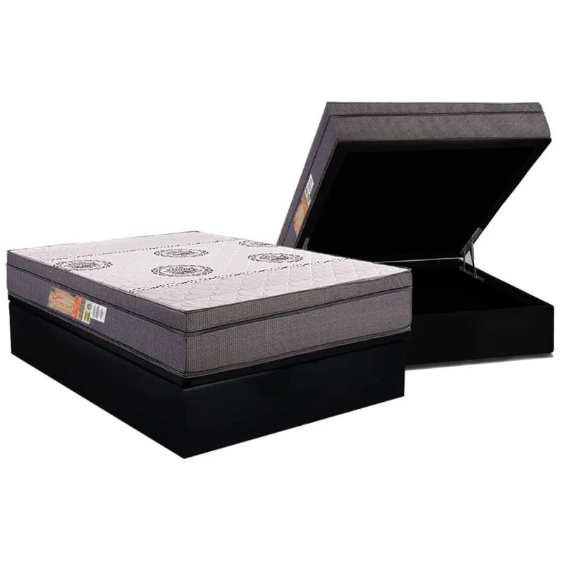 Cama Box Baú Casal: Colchão Anatômico Polar D28 / OrthoPremium Grey + Base crc Suede Black(138x188) - Polar - Móveis