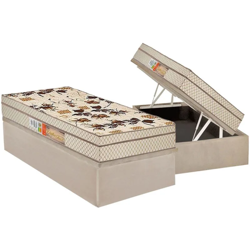 Cama Box Baú Solteiro: Colchão Ortopédico Polar D28 / ep Orthoface Firme + Base crc Suede Clean(88x188) - Polar - Móveis