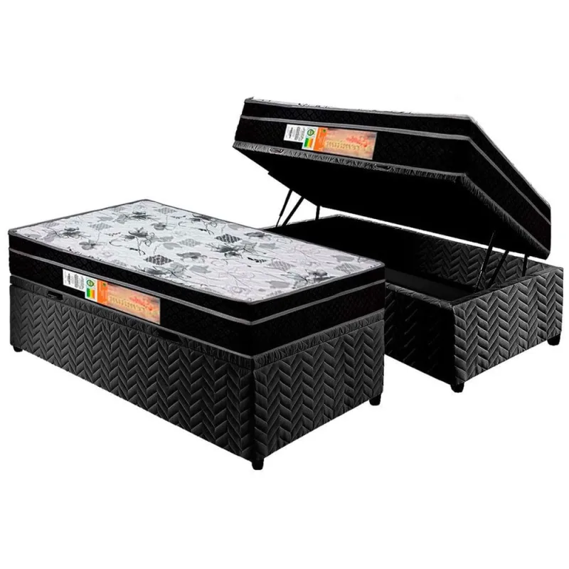 Cama Box Baú Solteiro: Colchão Ortopédico Polar D28 / ep Orthoface + Base crc Suede Black(88x188) - Polar - Móveis