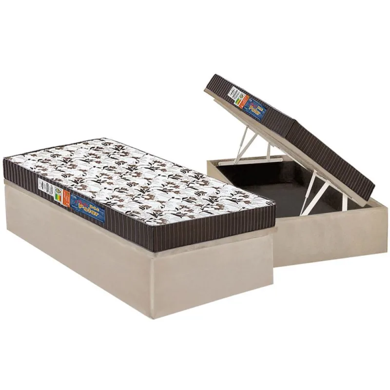 Cama Box Baú Solteiro: Colchão Ortopédico Polar D28 / ep Orthoface Class + Base crc Suede Clean(88x188) - Polar - Móveis