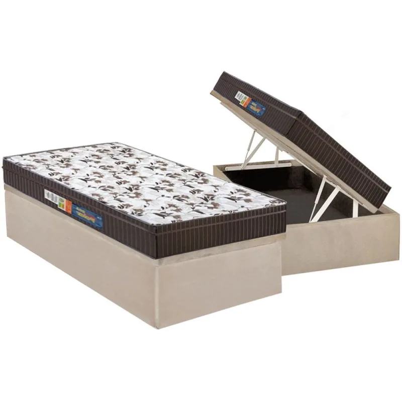 Cama Box Baú Solteiro: Colchão Ortopédico Polar D28 / ep Orthoface Class + Base crc Suede Clean(88x188) - Polar - Móveis