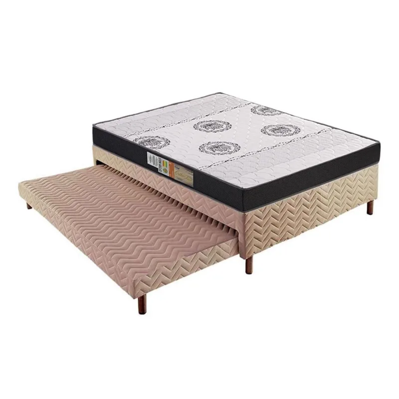 Cama Box c/Auxiliar Casal: Colchão Espuma Polar D28/EP Orthoface + Base crc Rústico Bege(138x188) - Não Disponível - Móveis