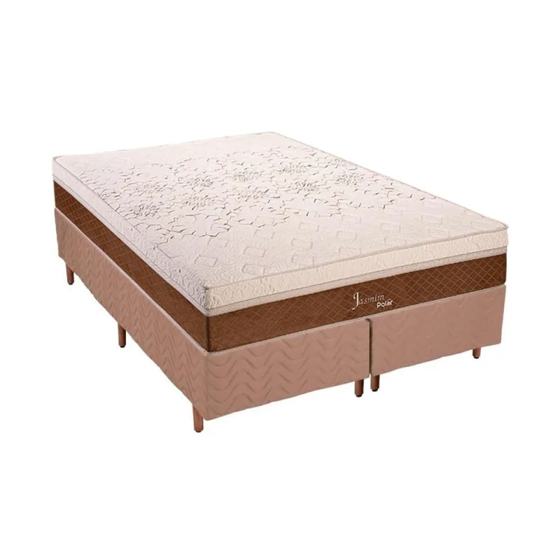 Cama Box Queen: Colchão Molas Polar MasterPocket Ensacadas Jasmim + Base crc Rústico Clean(158x198) - Polar - Móveis