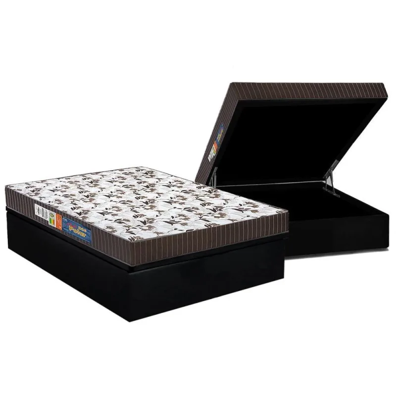 Cama Box Baú Casal: Colchão Espuma Polar D45 Pérola + Base crc Suede Black(138x188) - Polar - Móveis