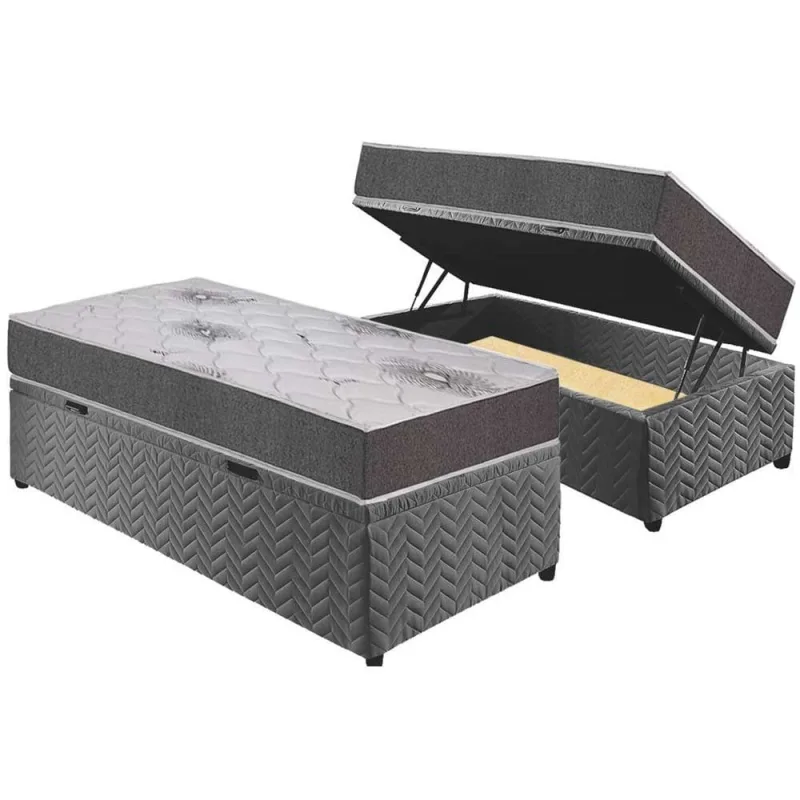 Cama Box Baú Solteiro: Colchão Espuma Polar D33 Pérola Premium + Base crc Suede Gray(88x188) - Polar - Móveis