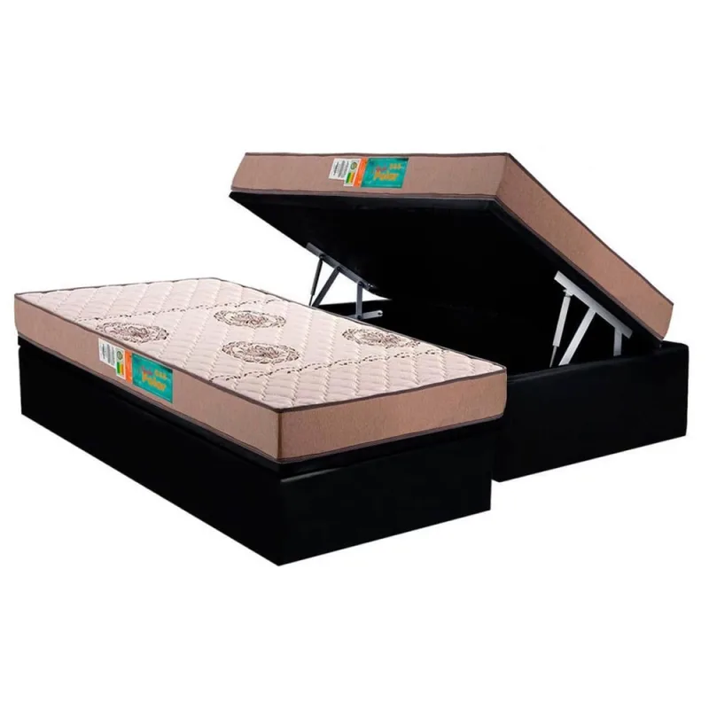 Cama Box Baú Solteiro: Colchão Espuma Polar D33 Pérola + Base crc Suede Black(88x188) - Polar - Móveis
