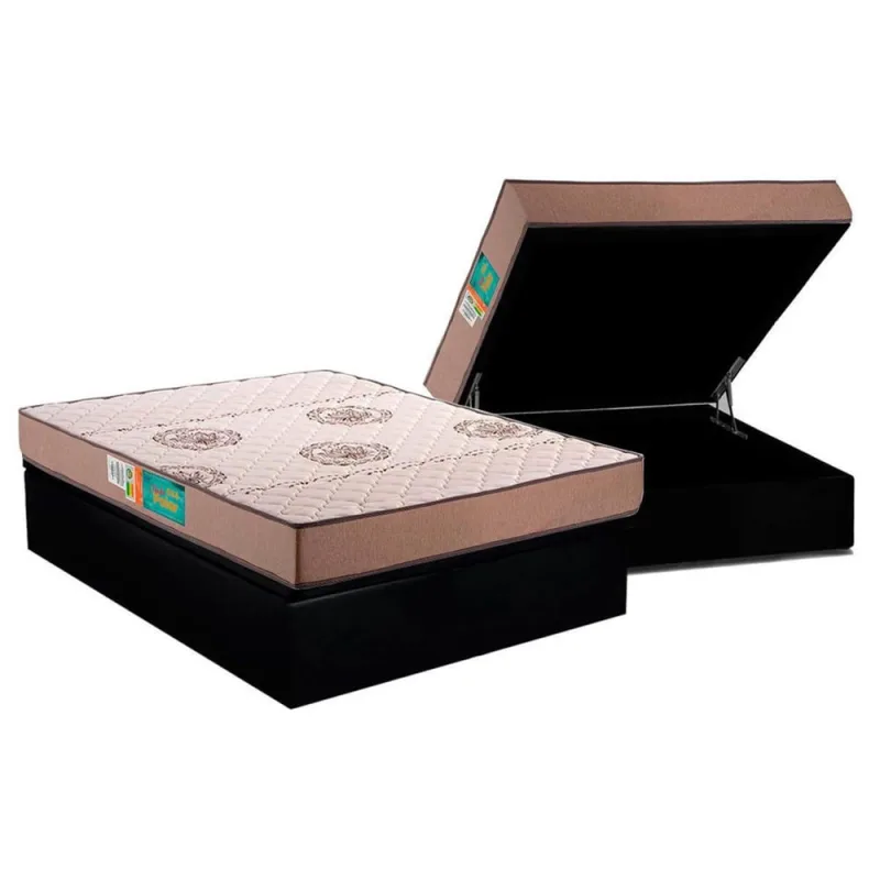 Cama Box Baú Casal: Colchão Espuma Polar D33 Pérola + Base crc Suede Black(138x188) - Polar - Móveis