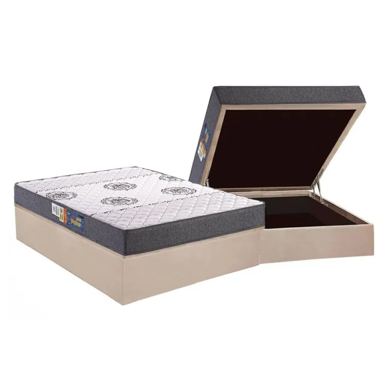 Cama Box Baú Casal: Colchão Espuma Polar D45 Pérola + Base crc Suede Clean(138x188) - Não Disponível - Móveis