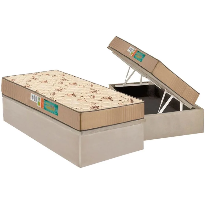 Cama Box Baú Solteiro: Colchão Espuma Polar D33 Pérola + Base crc Suede Clean(88x188) - Polar - Móveis