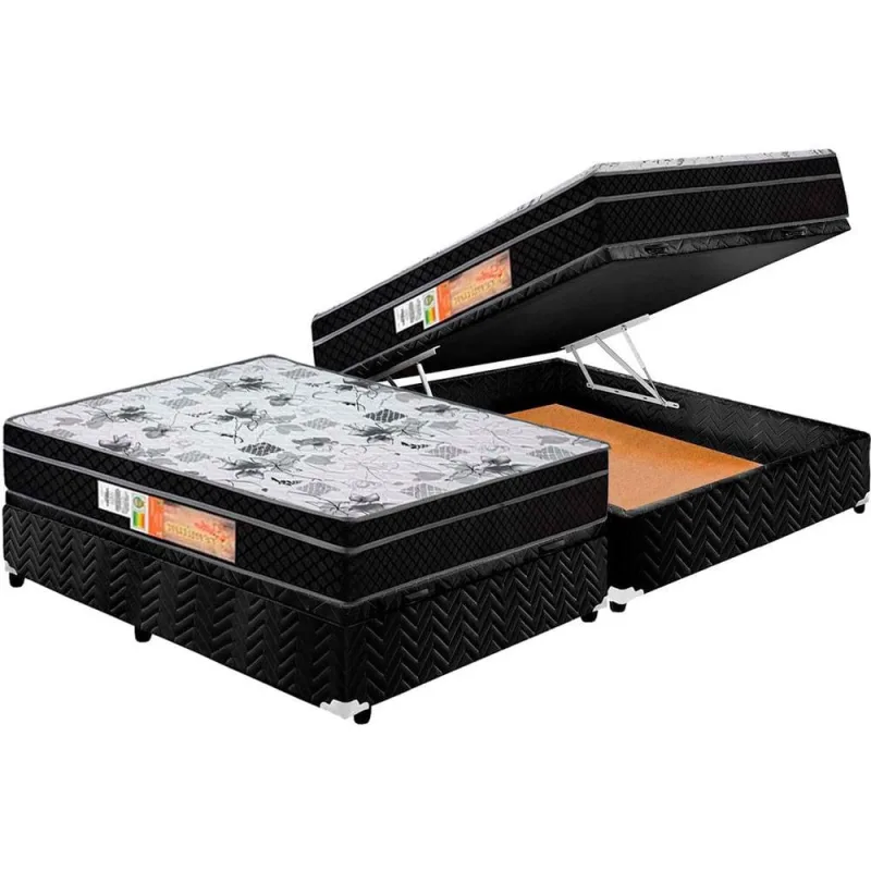 Cama Box Baú Casal: Colchão Espuma Polar D28 / ep Orthoface + Base crc Suede Black(138x188) - Polar - Móveis