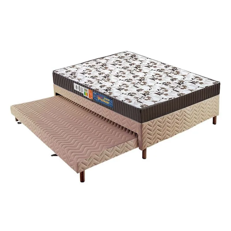 Cama Box c/Auxiliar Casal: Colchão Ortopédico Polar D28/EP Orthoface + Base crc Rústico Bege(138x188) - Polar - Móveis