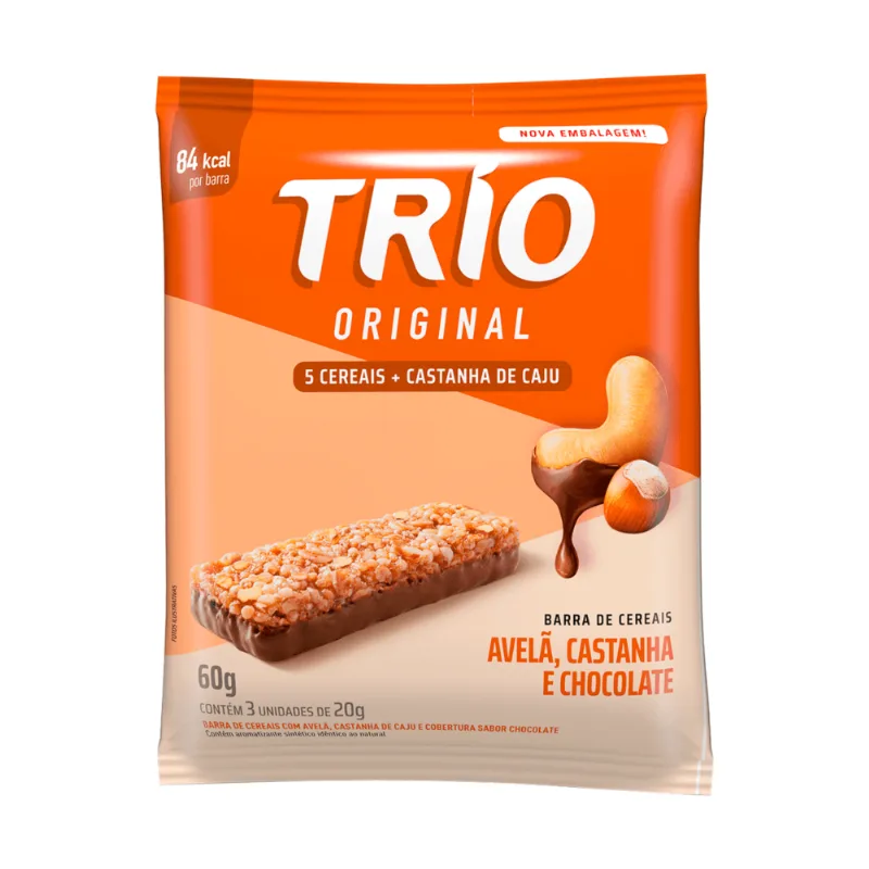 Barra De Cereais Trio Light Avelã E Castanha Pacote 60 G Com 3 Unidades
