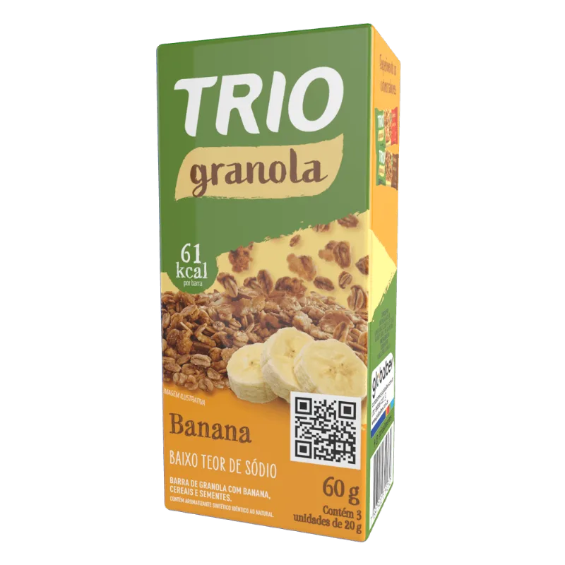 Barra de Cereal, Sementes, Granola e Banana Trio Caixa 60g 3 Unidades de 20g Cada