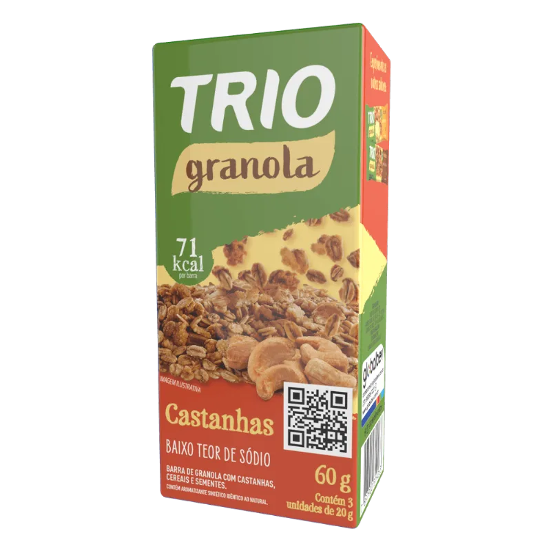 Barra de Cereal Trio Granola e Castanha c/ 3 Unid de 20g Cada