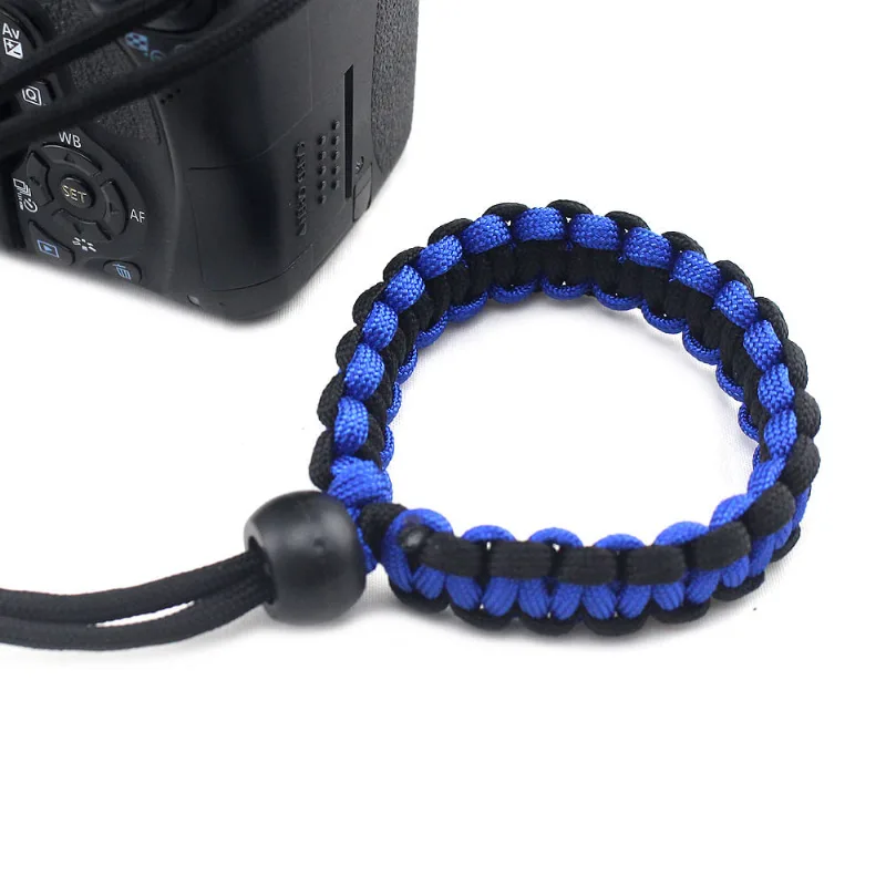 Alça De Pulso P/ Câmeras Fotográficas Hand Wrist Strap Azul/preto Paracord