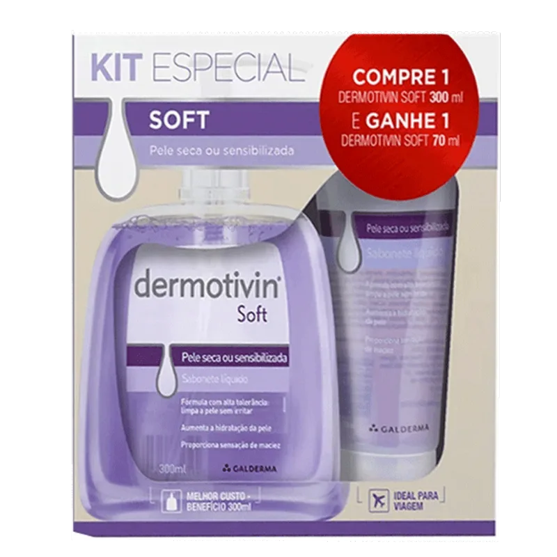 Kit Sabonete Líquido Facial Dermotivin Soft 300ml + Sabonete Líquido 70ml