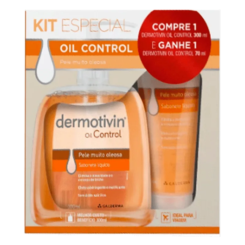 Kit Sabonete Líquido Facial Dermotivin Oil Conrol 300ml + Sabonete Líquido 70ml