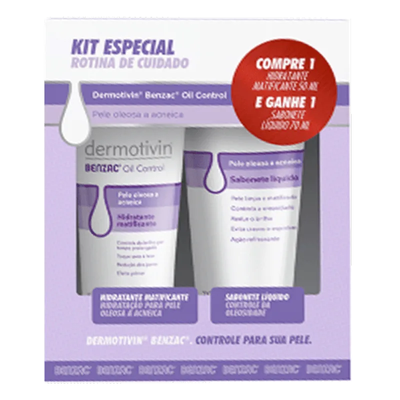 Kit Hidratante Facial Dermotivin Benzac Matificante 50ml + Sabonete Líquido 70ml