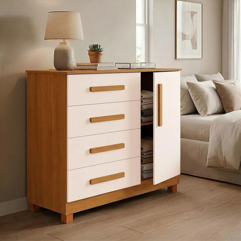 Cômoda Gaveteiro Grécia 4 Gavetas MDF Puxador Metálico Off White Infantile Móveis - OUTRAS - Móveis