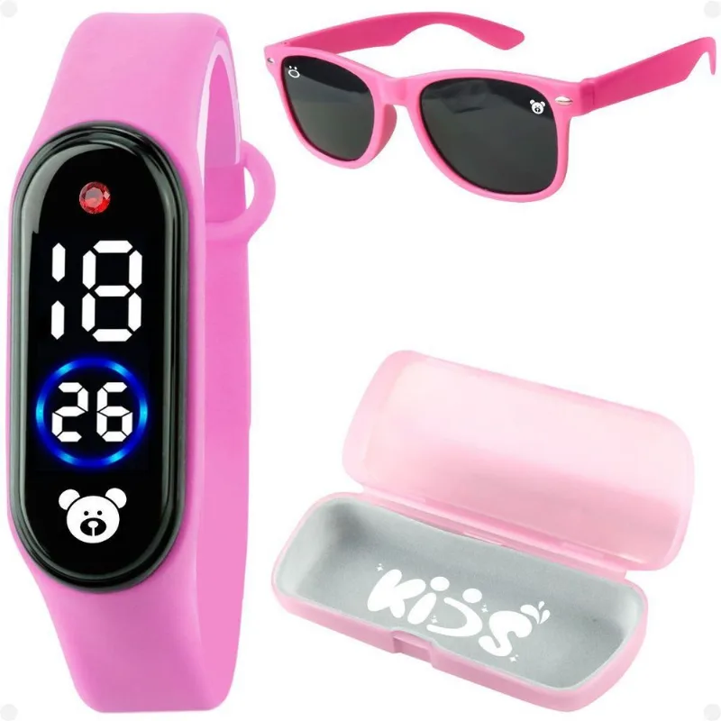 Relogio Infantil Digital Led + Case Ursinho Acetato Silicone